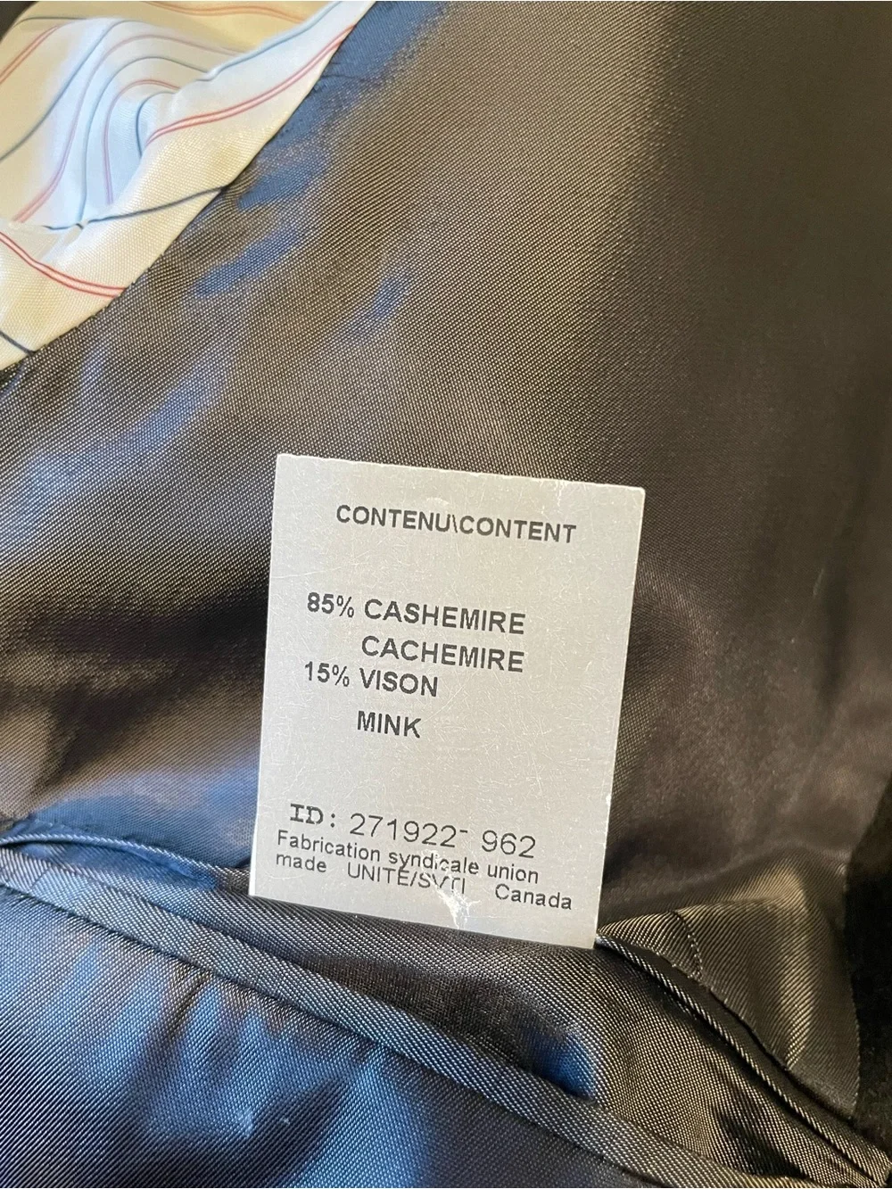 Arnold Brant Colombo 85% Cashmere 15% Mink Blazer 42L-T Black 2 Button Canada